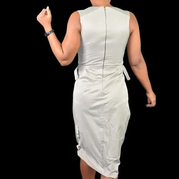 Cargo Utility Midi Dress Tan Khaki Stretch Zippers Parachute Sack Utilitarian XS - Picture 3 of 16